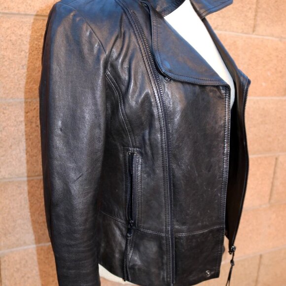 June Leather Jacket Black Size XS Motorcycle Style Cropped - Picture 2 of 16